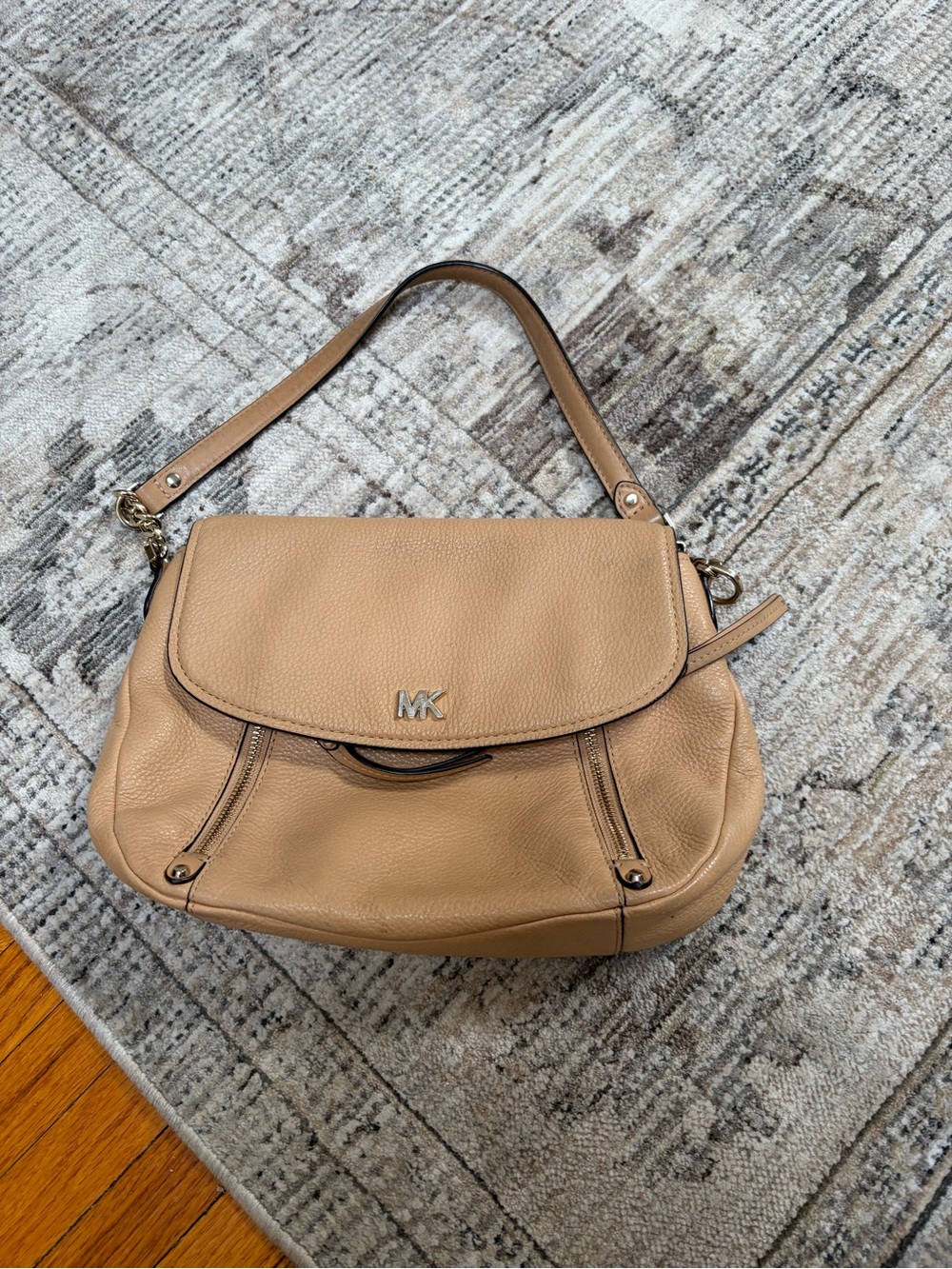 Michael Kors Beige Pebbled Leather Shoulder Bag